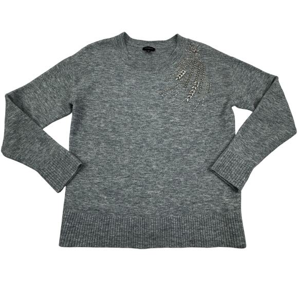 Talbots Wool Blend Soft Comfy Classy Silver Rhinestone Beaded Sweater Women's XS - Picture 2 of 7